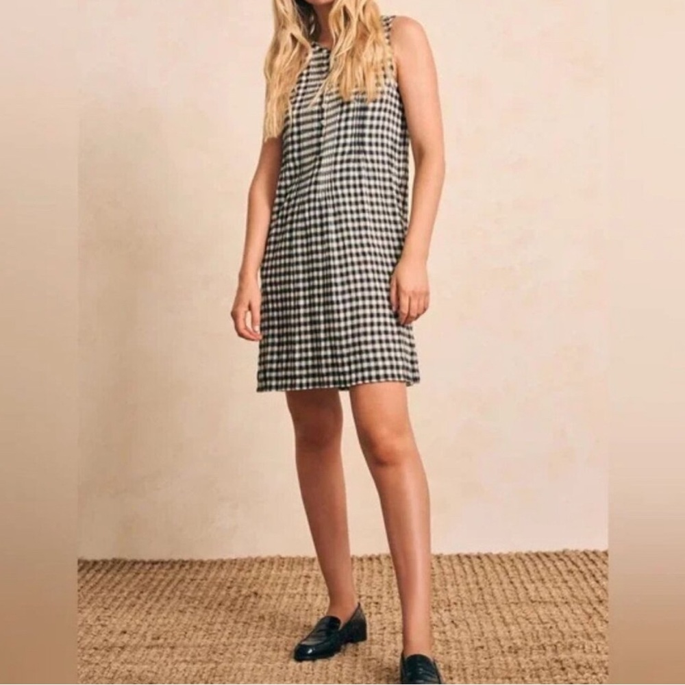 Faherty Black and White Gingham Midi Dress